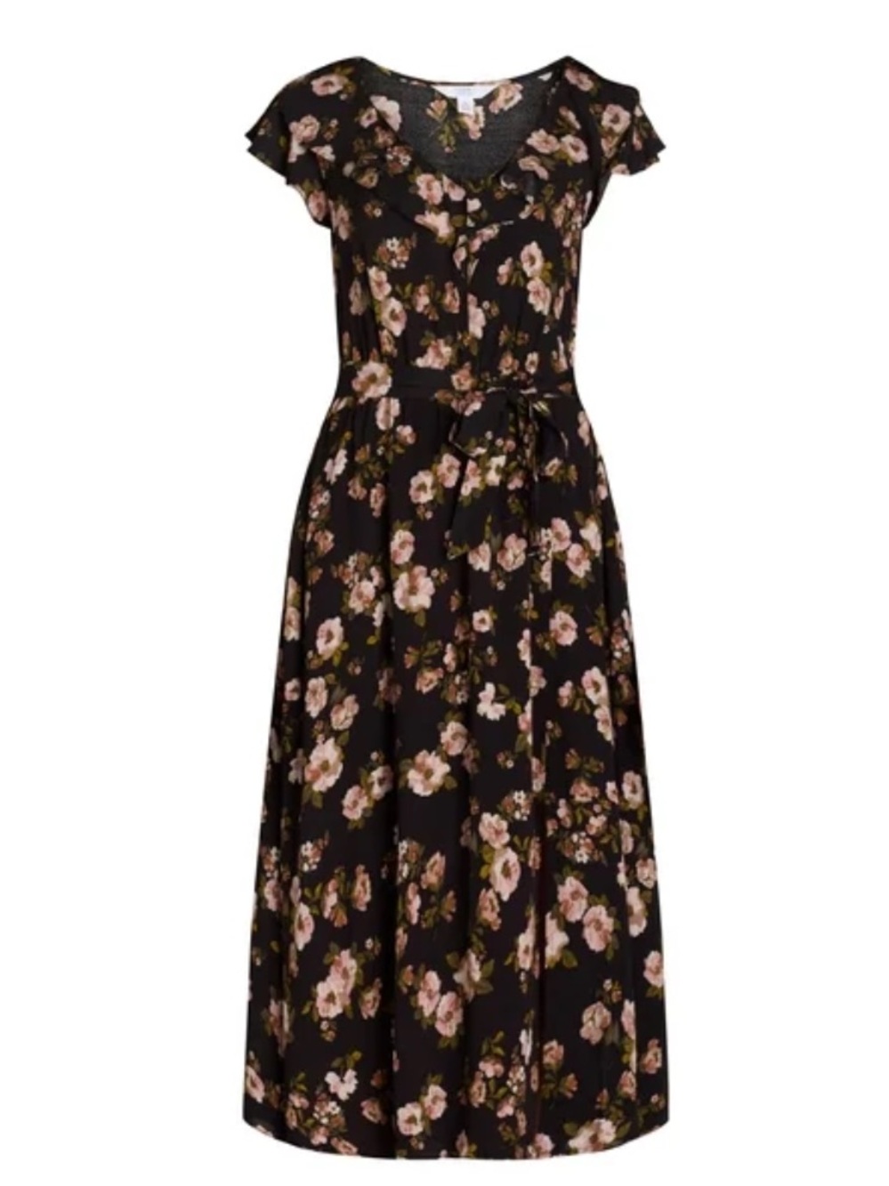 Black Floral Ruffle Midi Dress - Women's size XXL 20 - Picture 4 of 11